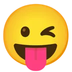 وجه يغمز + وجه بعينين مغلقتين ولسان متدلٍ