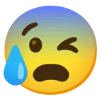 وجه يغمز + وجه بفم مفتوح وعرق بارد