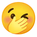 وجه يغمز + وجه ضاحك مع يد تغطّي الفم
