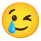 وجه يغمز + وجه مبتسم مع دمعة