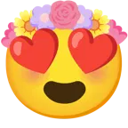 وجه مبتسم مع عينين على شكل قلب + زهرة التوليب