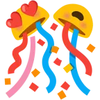 وجه مبتسم مع عينين على شكل قلب + كرة أوراق ملونة