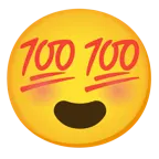 وجه مبتسم مع عينين على شكل قلب + 100 درجة