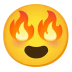 وجه مبتسم مع عينين على شكل قلب + حريق
