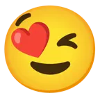 وجه مبتسم مع عينين على شكل قلب + وجه يغمز