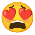 وجه مبتسم مع عينين على شكل قلب + وجه مجهد