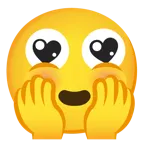 وجه مبتسم مع عينين على شكل قلب + وجه ملتمس