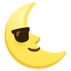 lächelndes Gesicht mit Sonnenbrille + Mondsichel mit Gesicht rechts