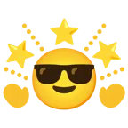 lächelndes Gesicht mit Sonnenbrille + funkelnder Stern