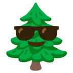 lächelndes Gesicht mit Sonnenbrille + Nadelbaum