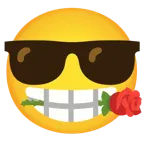 lächelndes Gesicht mit Sonnenbrille + Rose
