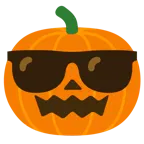 lächelndes Gesicht mit Sonnenbrille + Halloweenkürbis