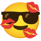 lächelndes Gesicht mit Sonnenbrille + Kussabdruck
