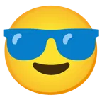 lächelndes Gesicht mit Sonnenbrille + blaues Herz