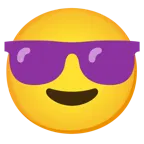lächelndes Gesicht mit Sonnenbrille + lila Herz