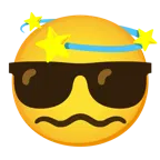lächelndes Gesicht mit Sonnenbrille + schwindlig