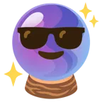 cara sonriendo con gafas de sol + bola de cristal