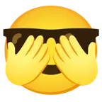 lächelndes Gesicht mit Sonnenbrille + sich die Augen zuhaltendes Affengesicht