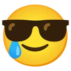 lächelndes Gesicht mit Sonnenbrille + lachendes Gesicht mit Träne