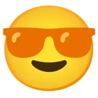 lächelndes Gesicht mit Sonnenbrille + oranges Herz