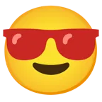 lächelndes Gesicht mit Sonnenbrille + rotes Herz