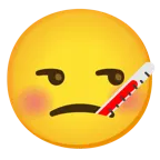 unamused face + face with thermometer
