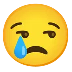 unamused face + smiling face with tear