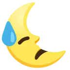 downcast face with sweat + last quarter moon face