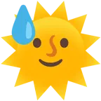downcast face with sweat + sun with face