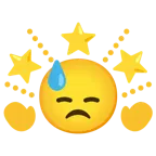 downcast face with sweat + glowing star