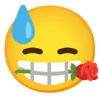 downcast face with sweat + rose