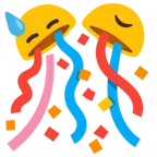 downcast face with sweat + confetti ball