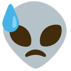 downcast face with sweat + alien
