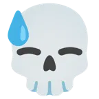 downcast face with sweat + skull