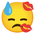 downcast face with sweat + kiss mark
