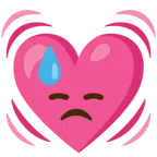downcast face with sweat + beating heart