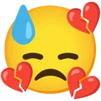 downcast face with sweat + broken heart