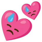 downcast face with sweat + two hearts