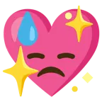 downcast face with sweat + sparkling heart