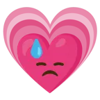 downcast face with sweat + growing heart