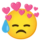 downcast face with sweat + heart with arrow