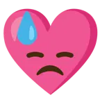 downcast face with sweat + heart with ribbon
