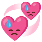 downcast face with sweat + revolving hearts