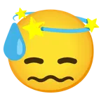downcast face with sweat + dizzy