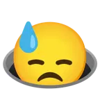 downcast face with sweat + hole