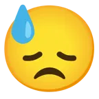 downcast face with sweat + disappointed face