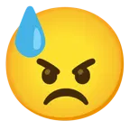 downcast face with sweat + angry face