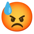 downcast face with sweat + enraged face