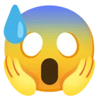 downcast face with sweat + face screaming in fear