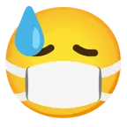downcast face with sweat + face with medical mask